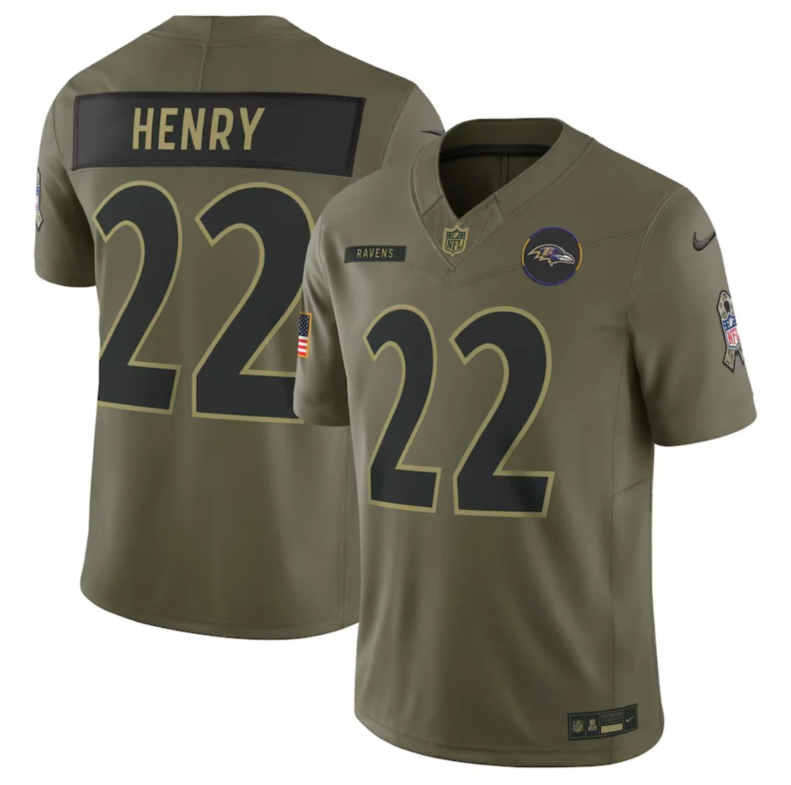 Men's Baltimore Ravens Derrick Henry Olive 2025 Salute to Service Limited Jersey