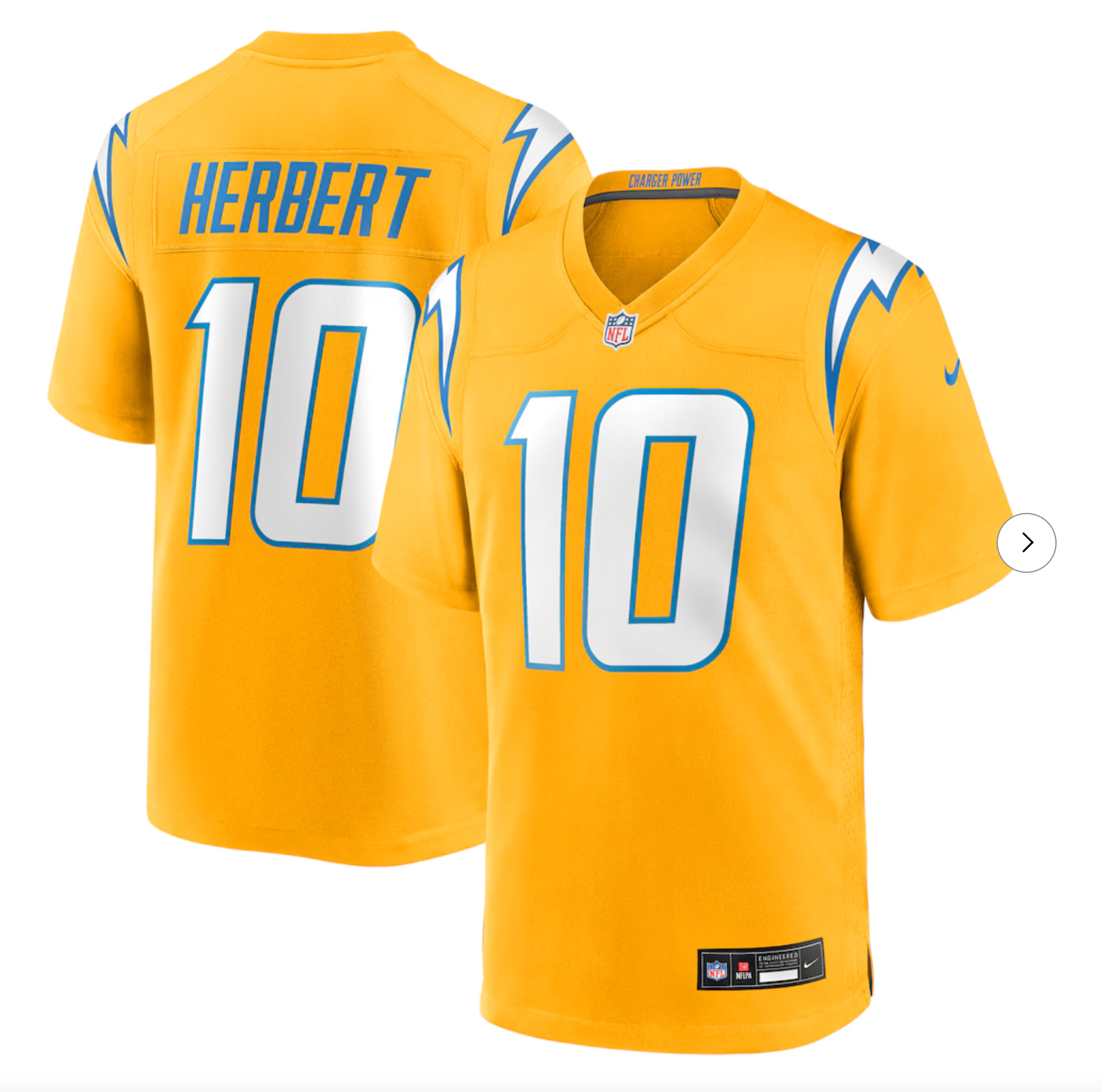 Justin Herbert Los Angeles Chargers Nike Alternate Charger Power Game Player Jersey - Gold