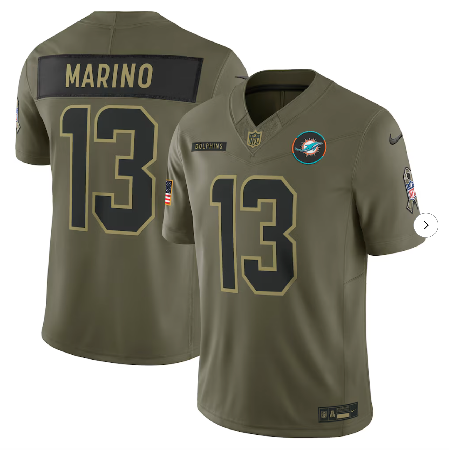 Dan Marino Miami Dolphins Nike 2025 Salute to Service Retired Limited Jersey - Olive