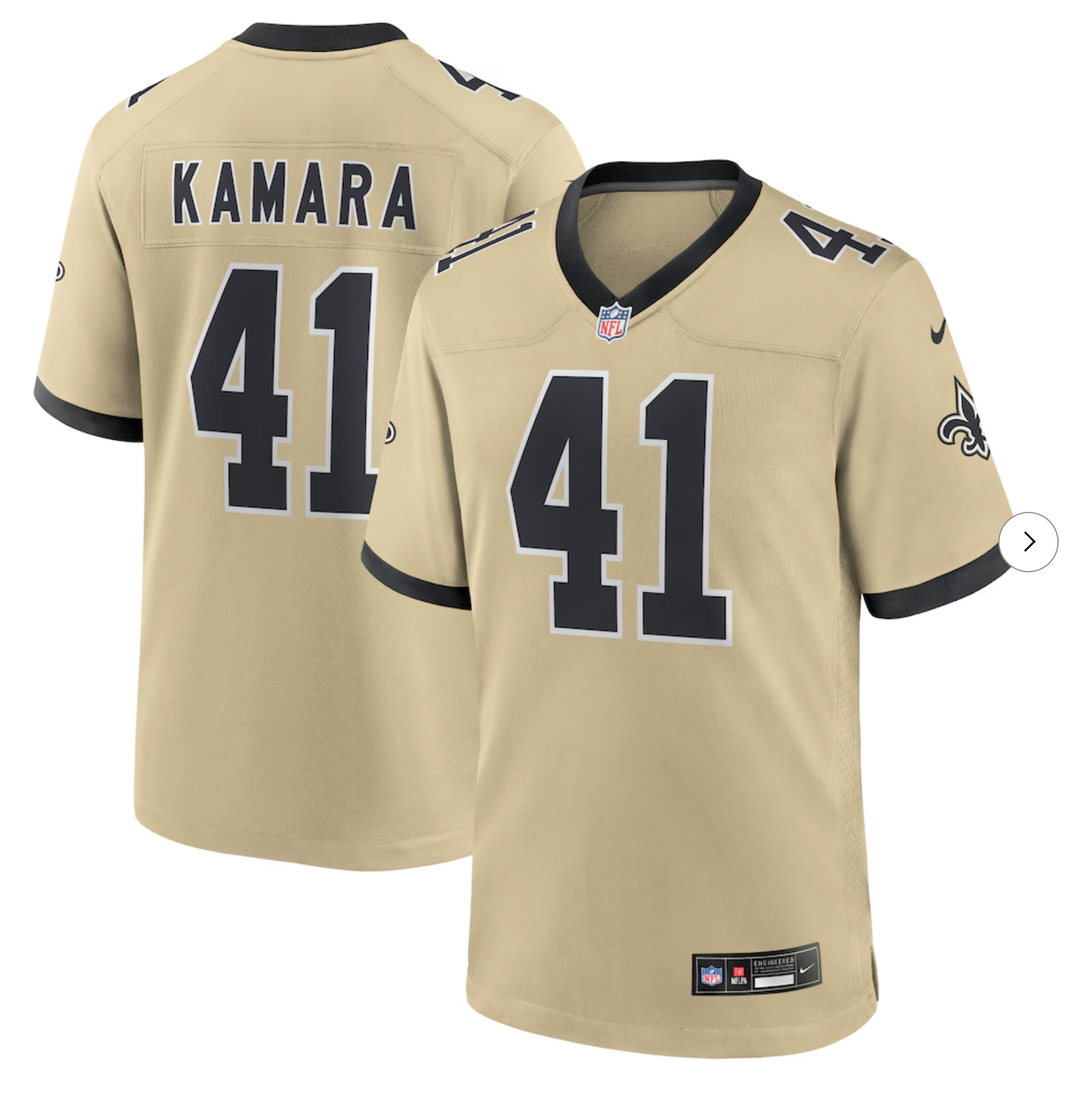 Alvin Kamara New Orleans Saints Nike Gameday Golds Alternate Game Player Jersey - Gold