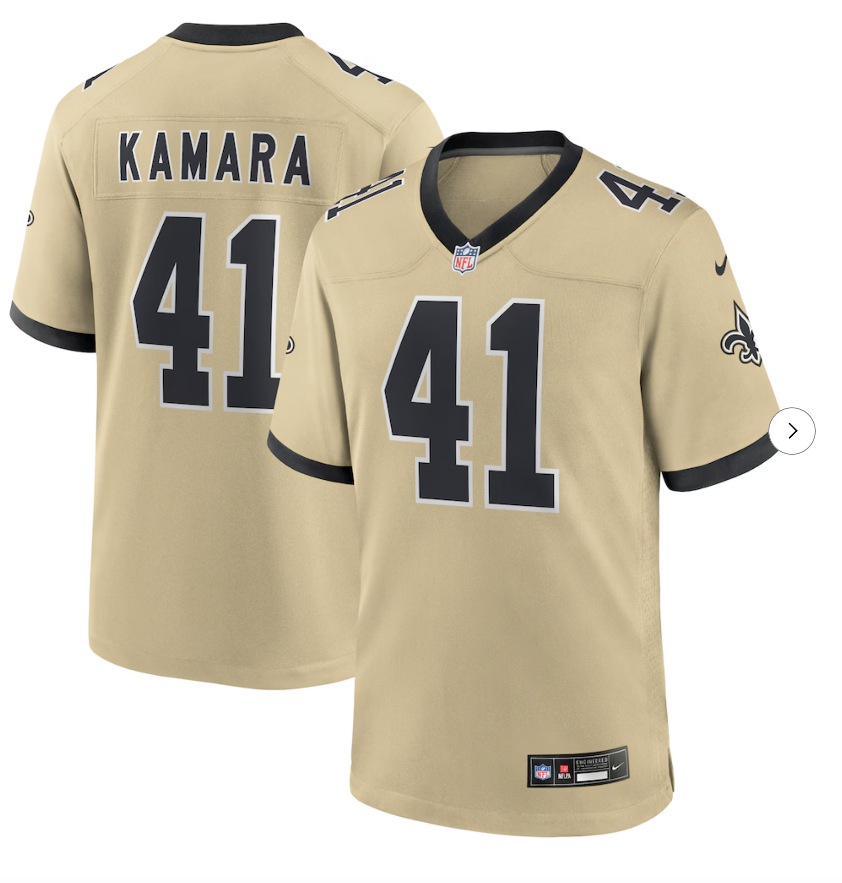 Alvin Kamara New Orleans Saints Nike Gameday Golds Alternate Game Player Jersey - Gold