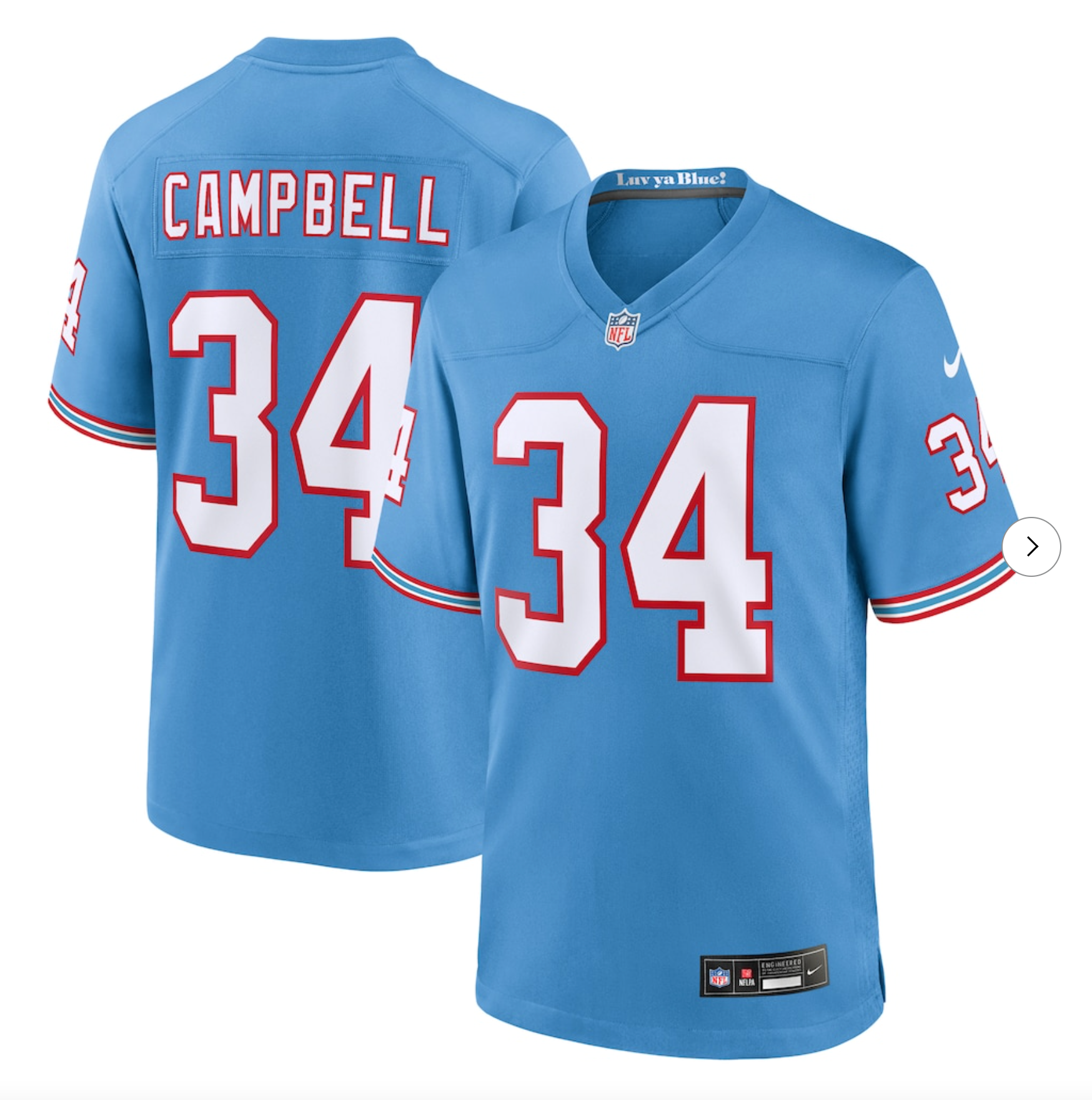 Earl Campbell Tennessee Titans Nike Retired Player Alternate Game Jersey - Light Blue