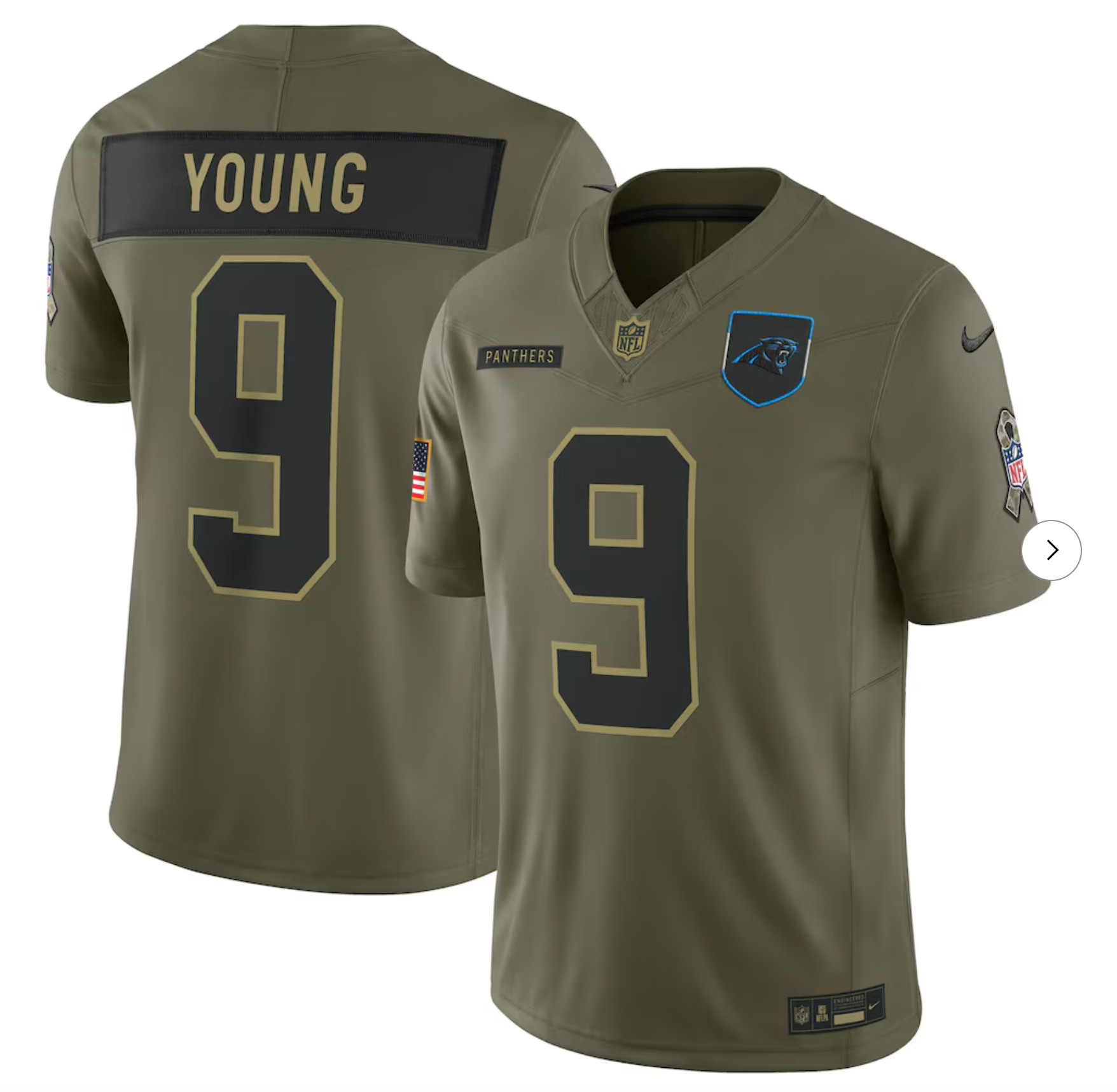 Bryce Young Carolina Panthers Nike 2025 Salute to Service Limited Jersey - Olive