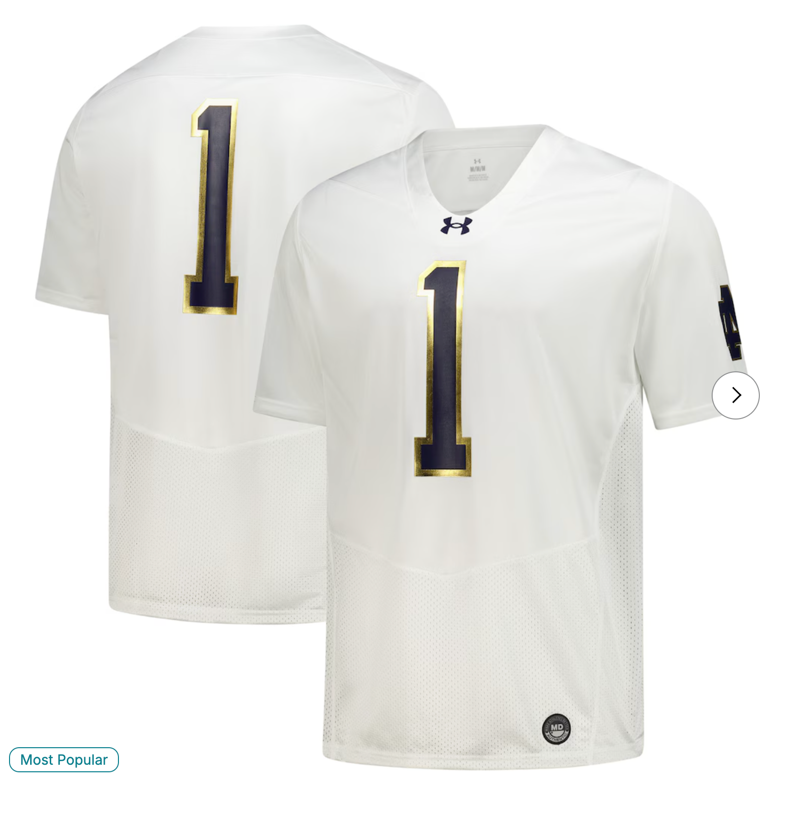 Notre Dame Fighting Irish Under Armour #1 Replica Football Jersey - White