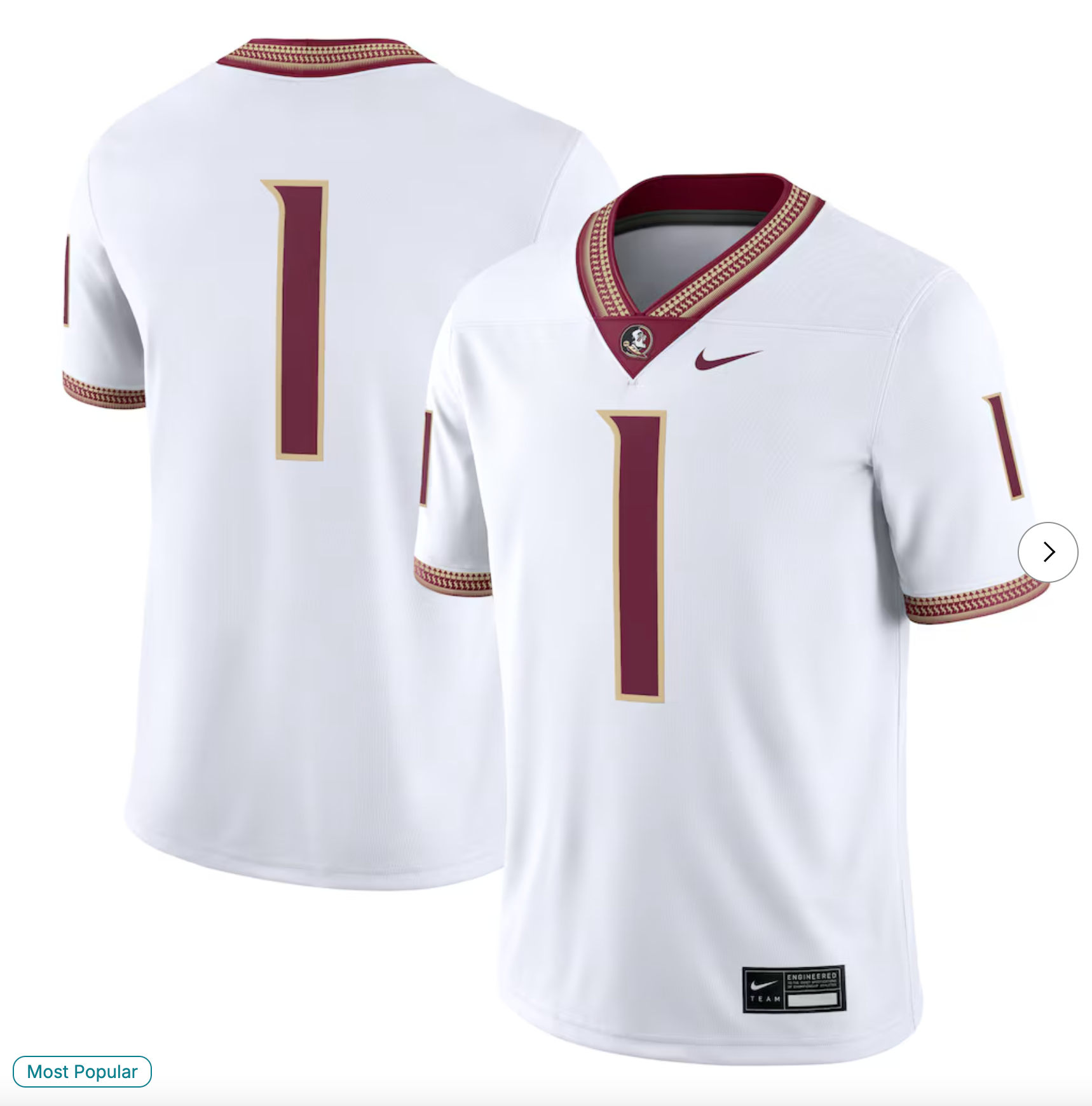 #1 Florida State Seminoles Nike Game Jersey - White