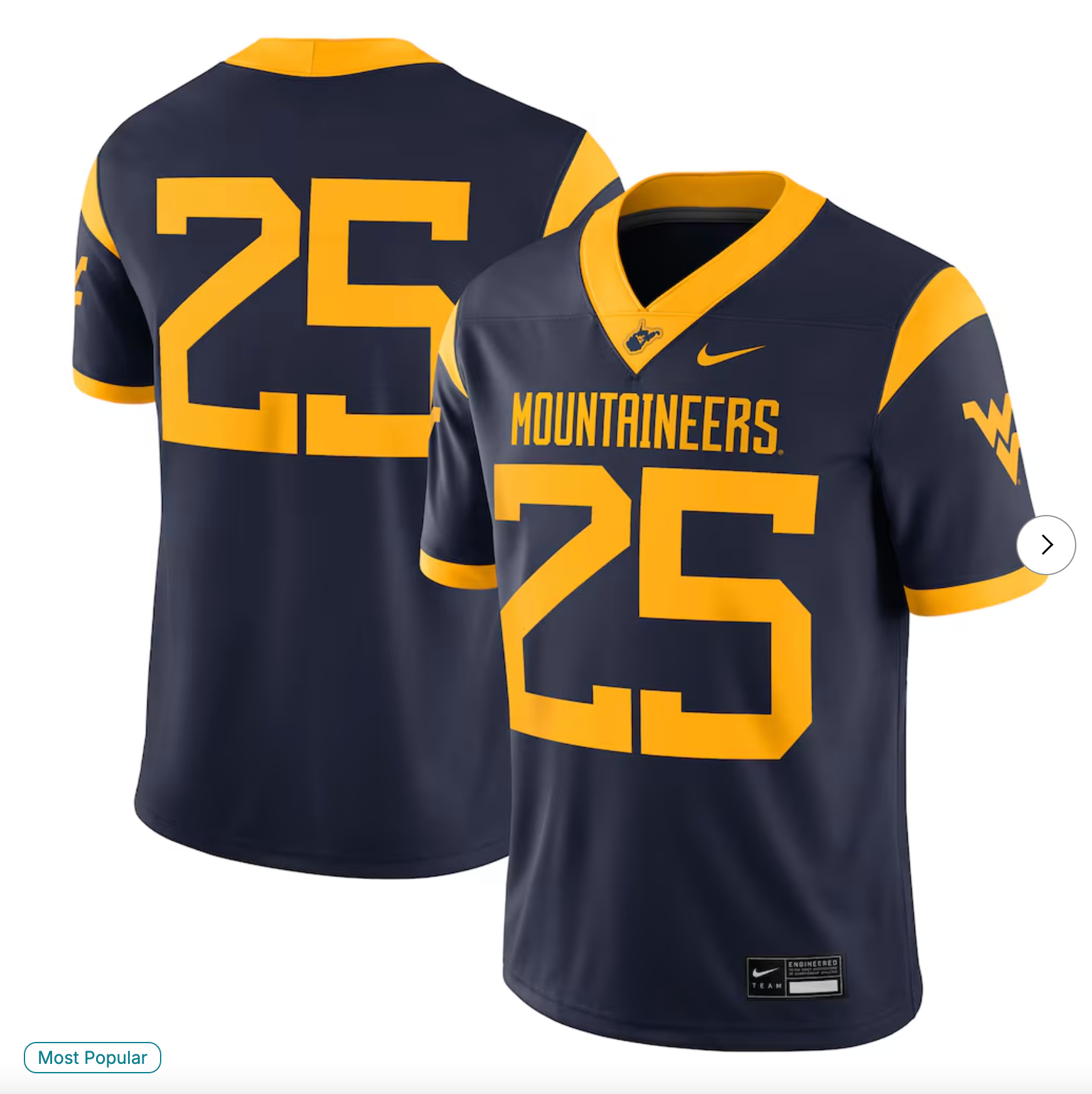 #25 West Virginia Mountaineers Nike Limited Home Game Jersey - Navy
