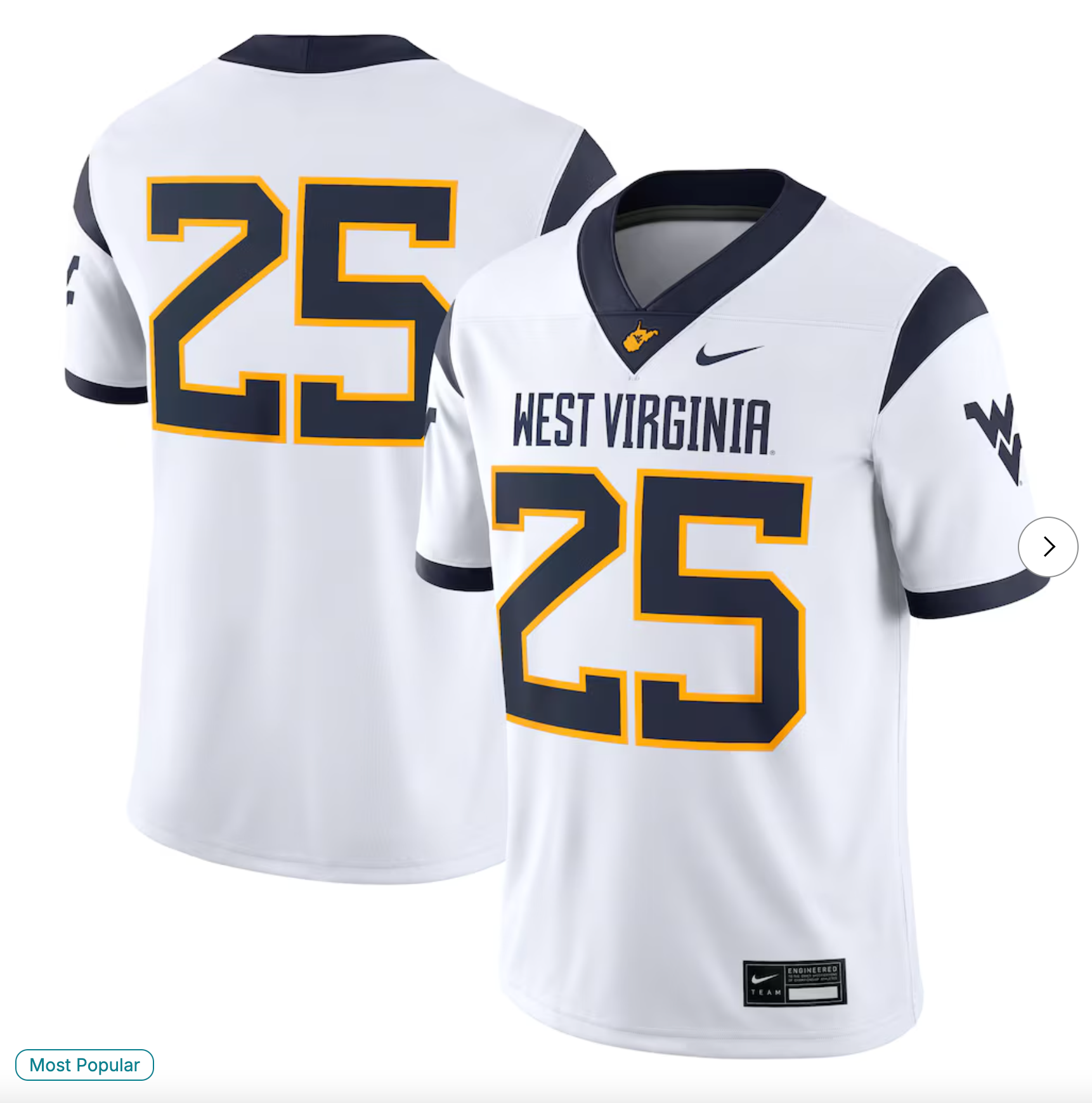 #25 West Virginia Mountaineers Nike Limited Home Game Jersey - White