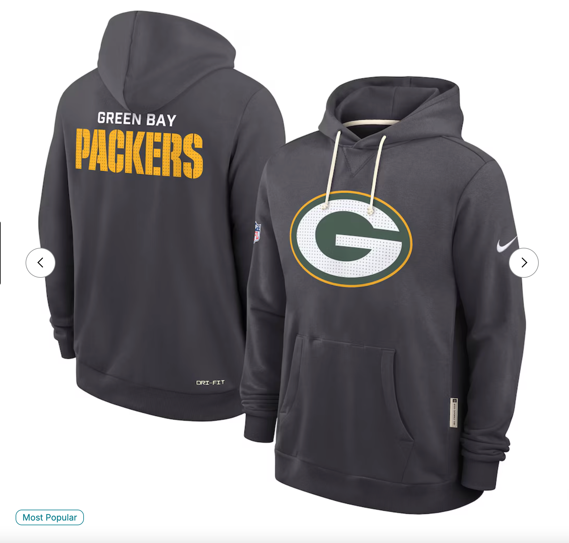Green Bay Packers Nike Sideline Standard Issue Initial Home Dri-FIT Hoodie - Anthracite