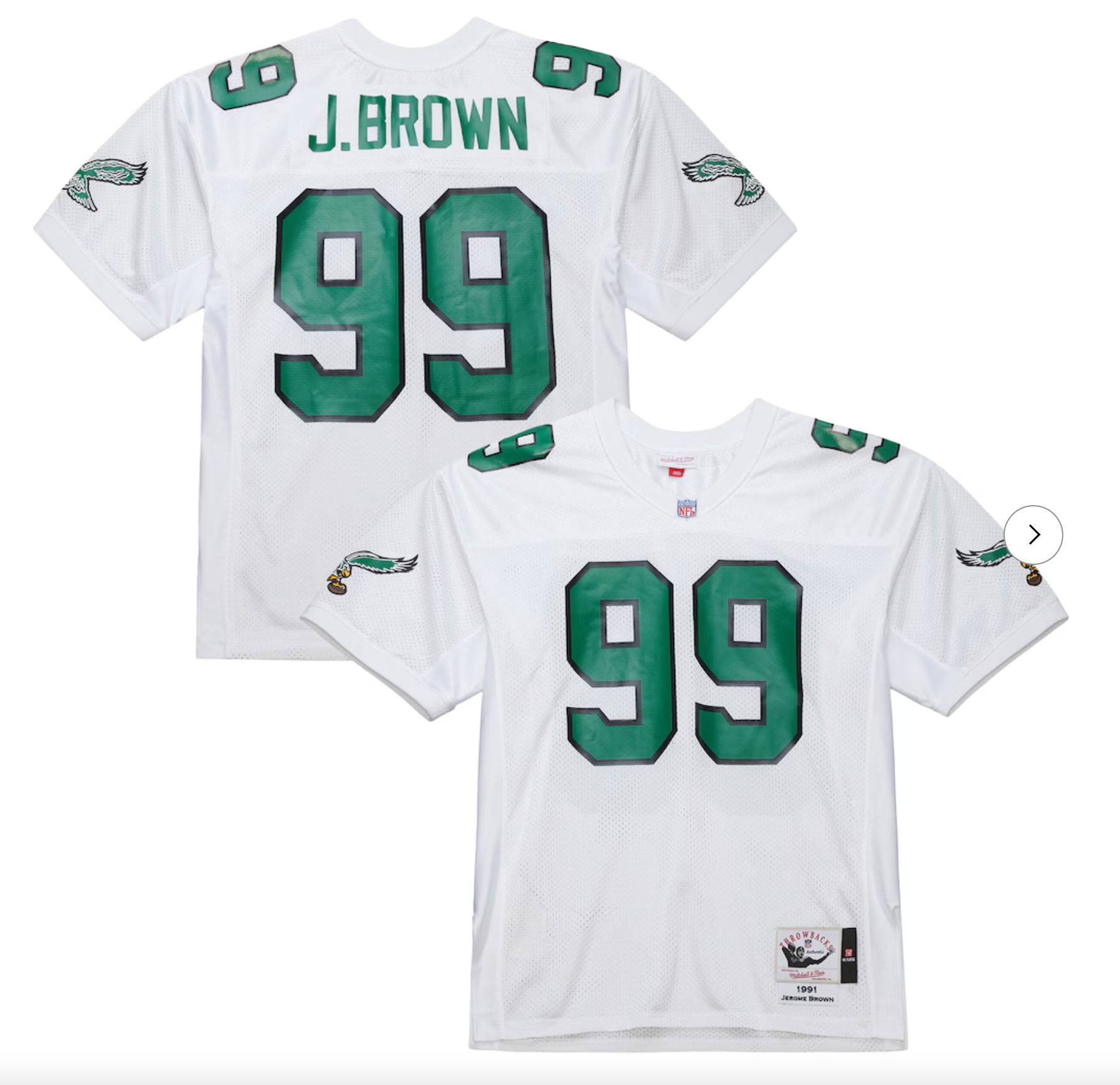 Jerome Brown Philadelphia Eagles Mitchell & Ness 1991 Authentic Throwback Retired Player Jersey - White