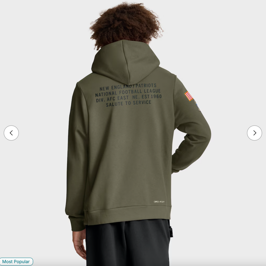 New England Patriots Nike 2025 Salute to Service Sideline Standard Issue Dri-FIT Hoodie - Olive
