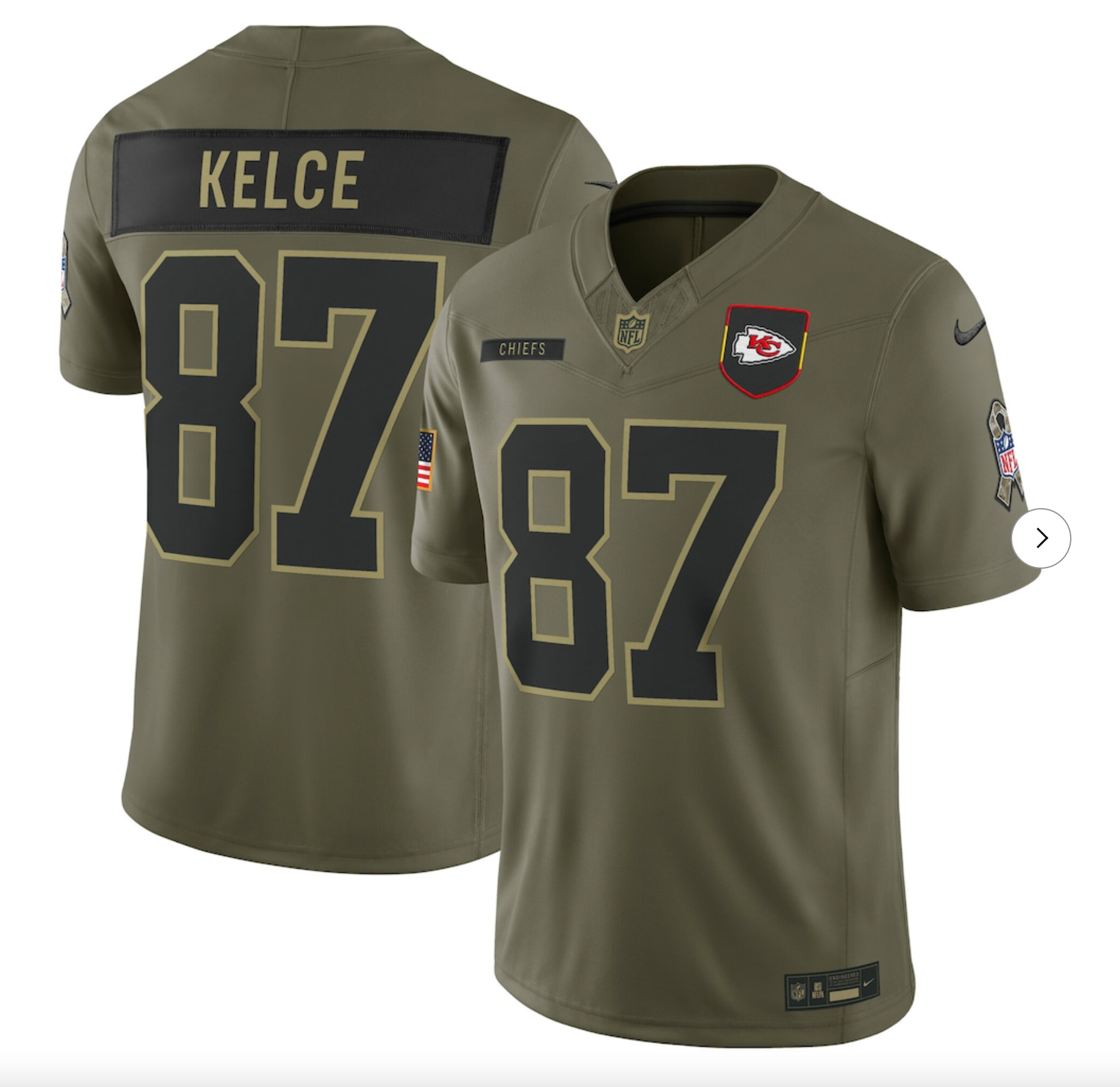 Travis Kelce Kansas City Chiefs Nike 2025 Salute to Service Limited Jersey - Olive