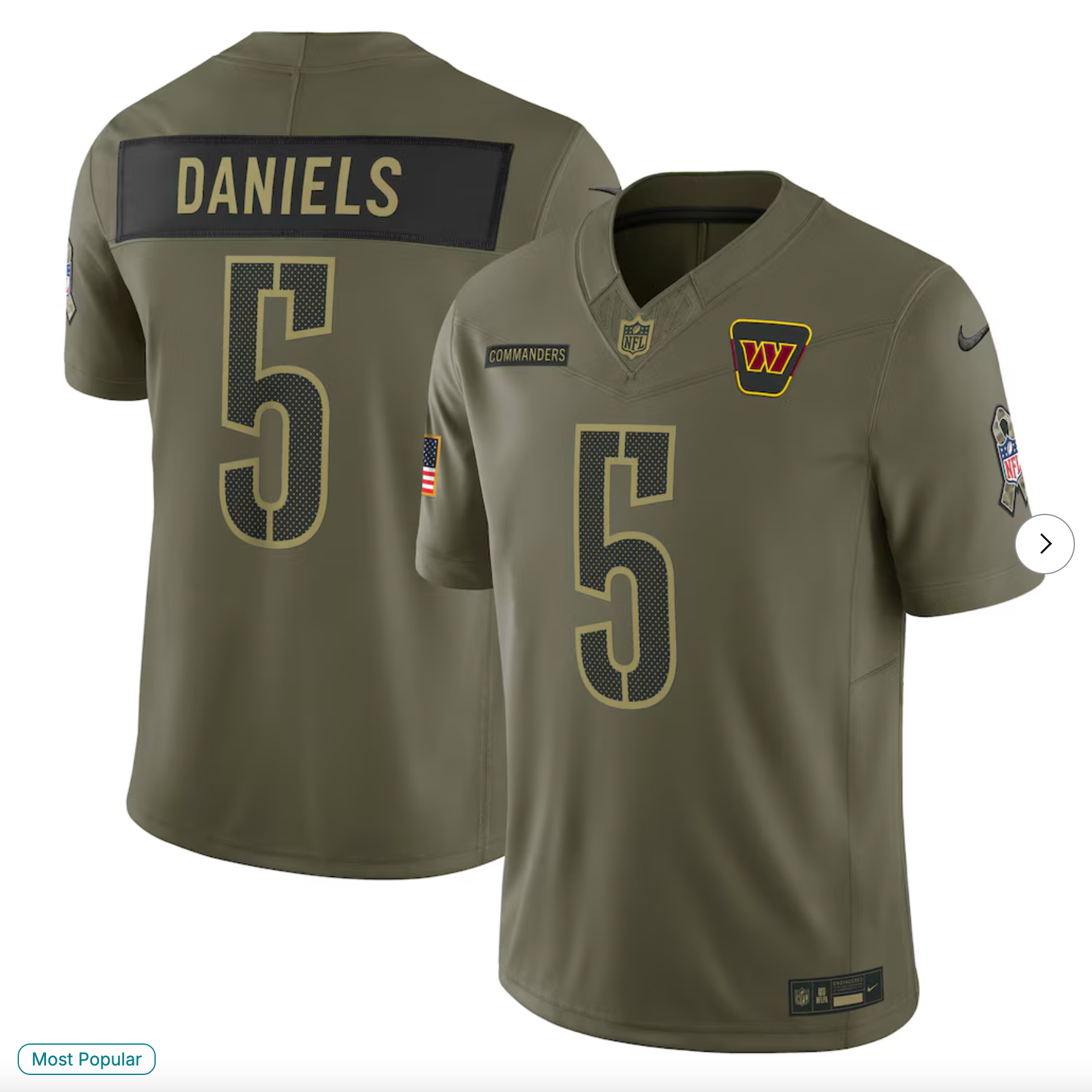 Jayden Daniels Washington Commanders Nike 2025 Salute to Service Limited Jersey - Olive