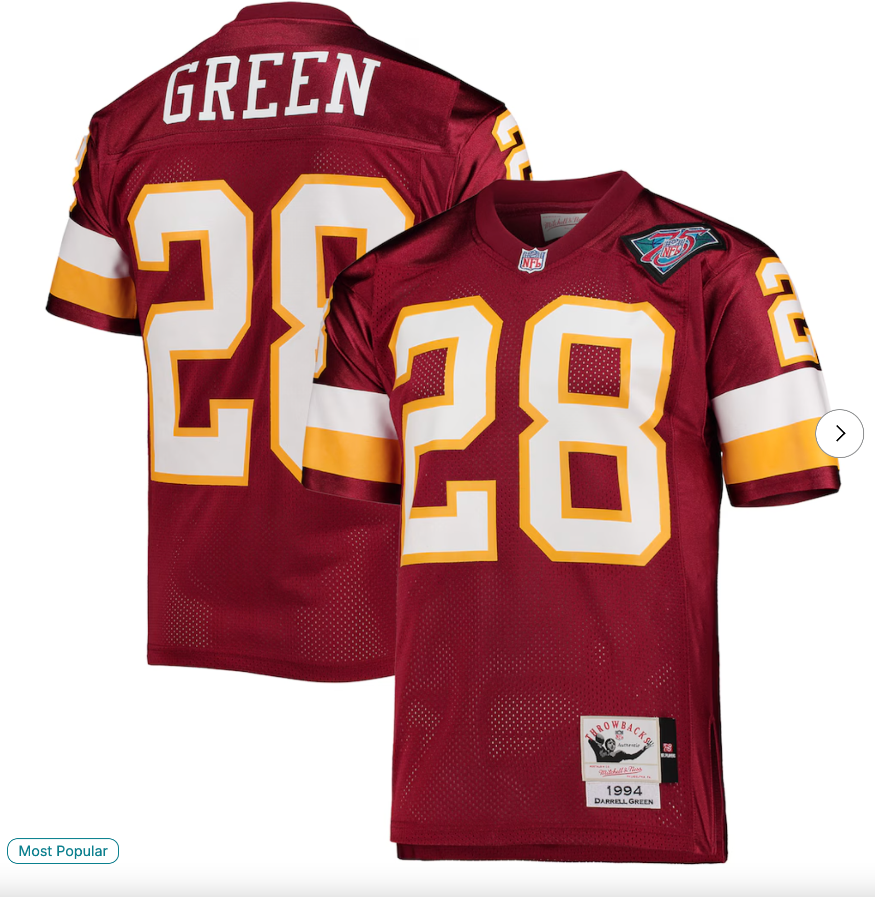 Darrell Green Washington Football Team 1994 Mitchell & Ness Authentic Throwback Retired Player Jersey - Burgundy