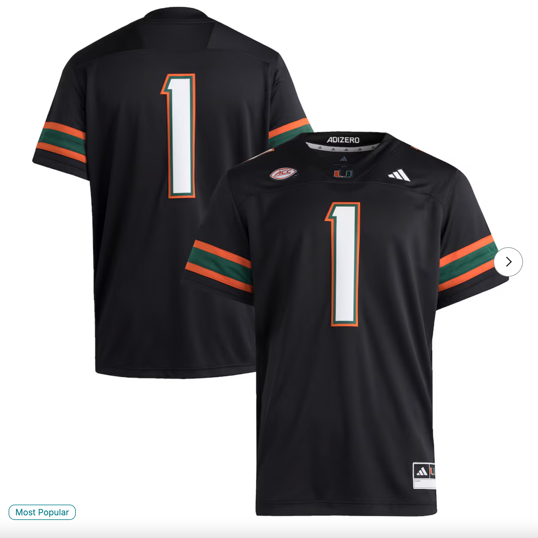 #1 Miami Hurricanes adidas Premier Jersey - Black
