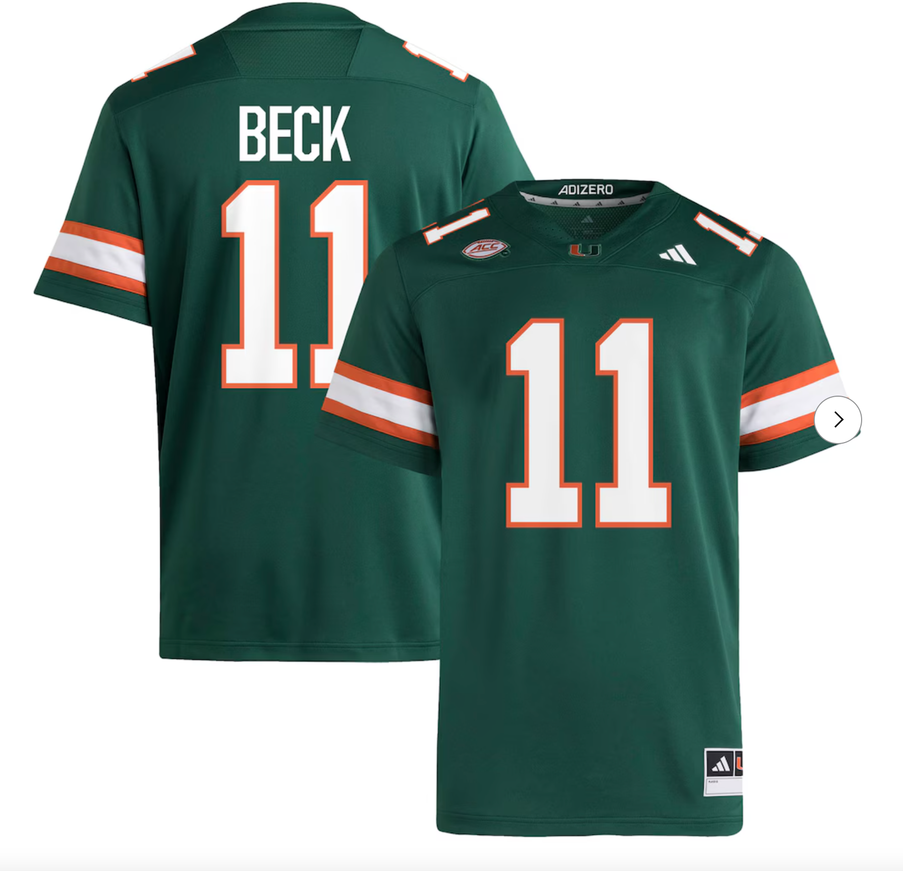 Carson Beck Miami Hurricanes adidas Alternate NIL Football Player Jersey - Green