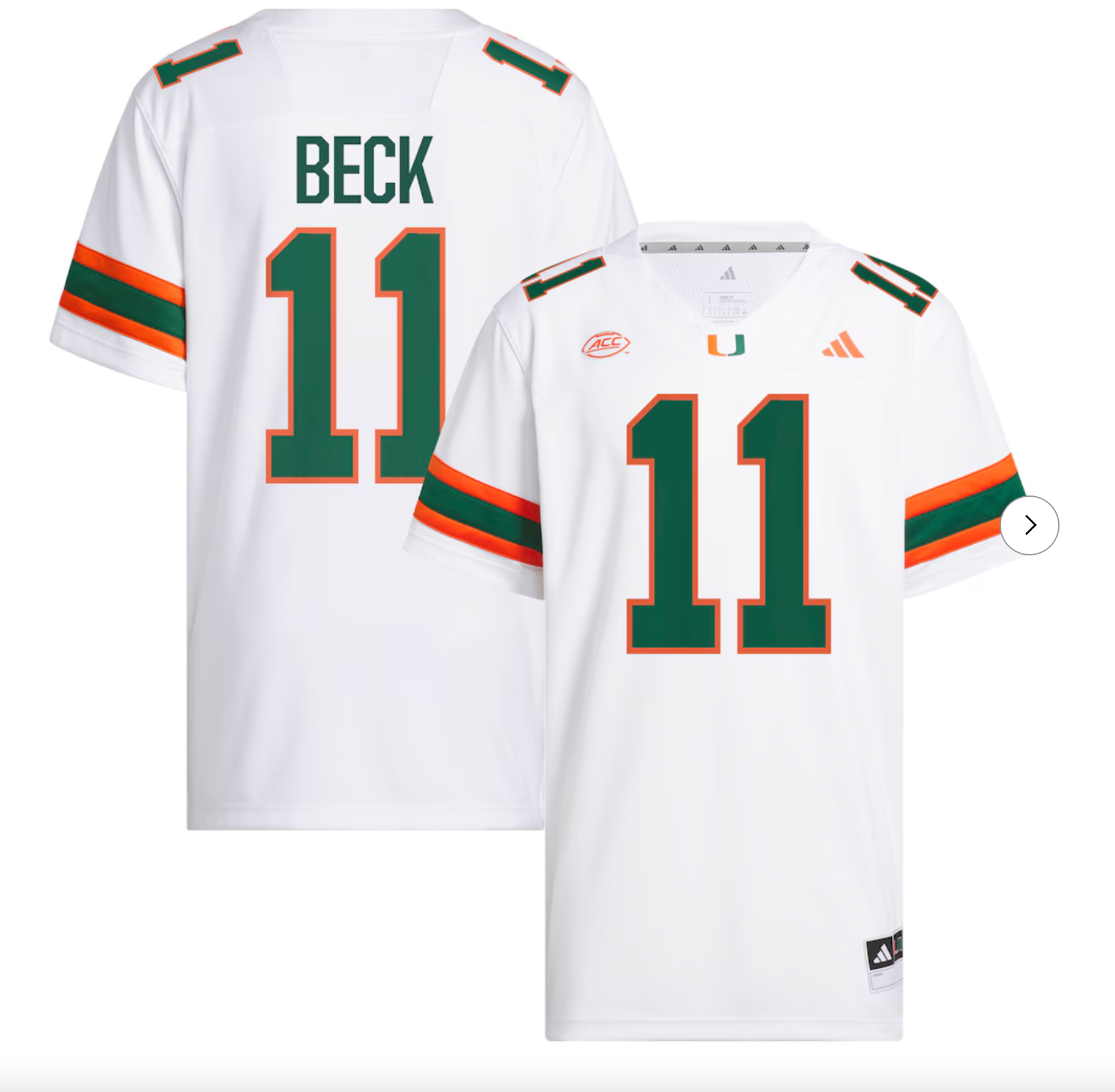 Carson Beck Miami Hurricanes adidas White NIL Football Player Jersey - White