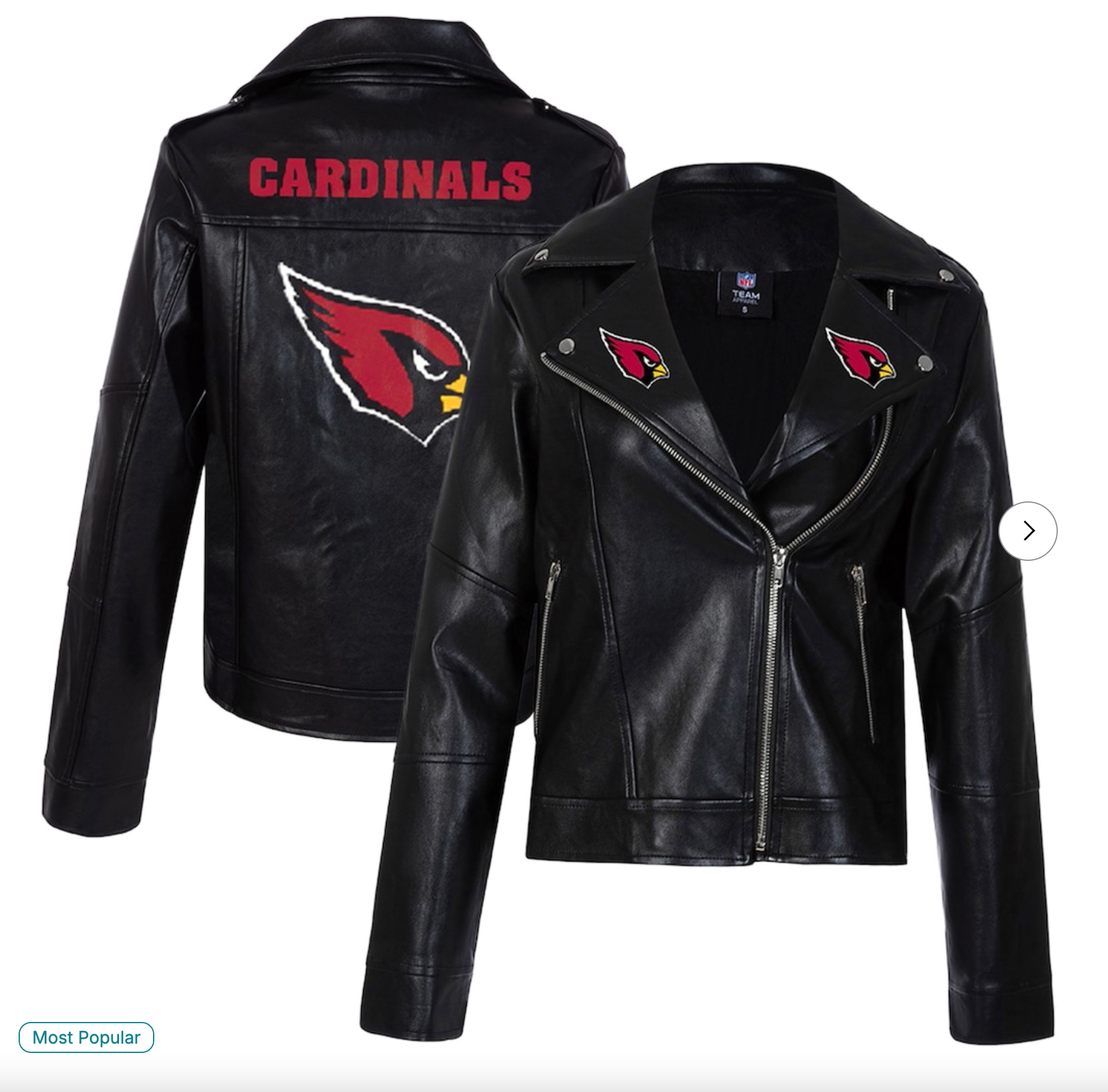 Arizona Cardinals Cuce Women's Vegan Leather Full-Zip Moto Jacket with Rhinestones - Black