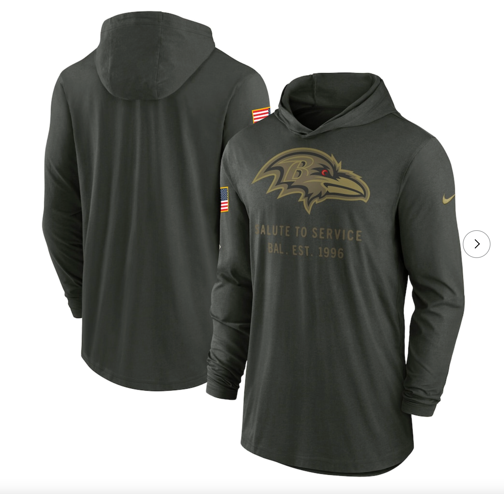 Baltimore Ravens Nike 2025 Salute to Service Sideline Dri-FIT Lightweight Hooded Pullover - Forest Green