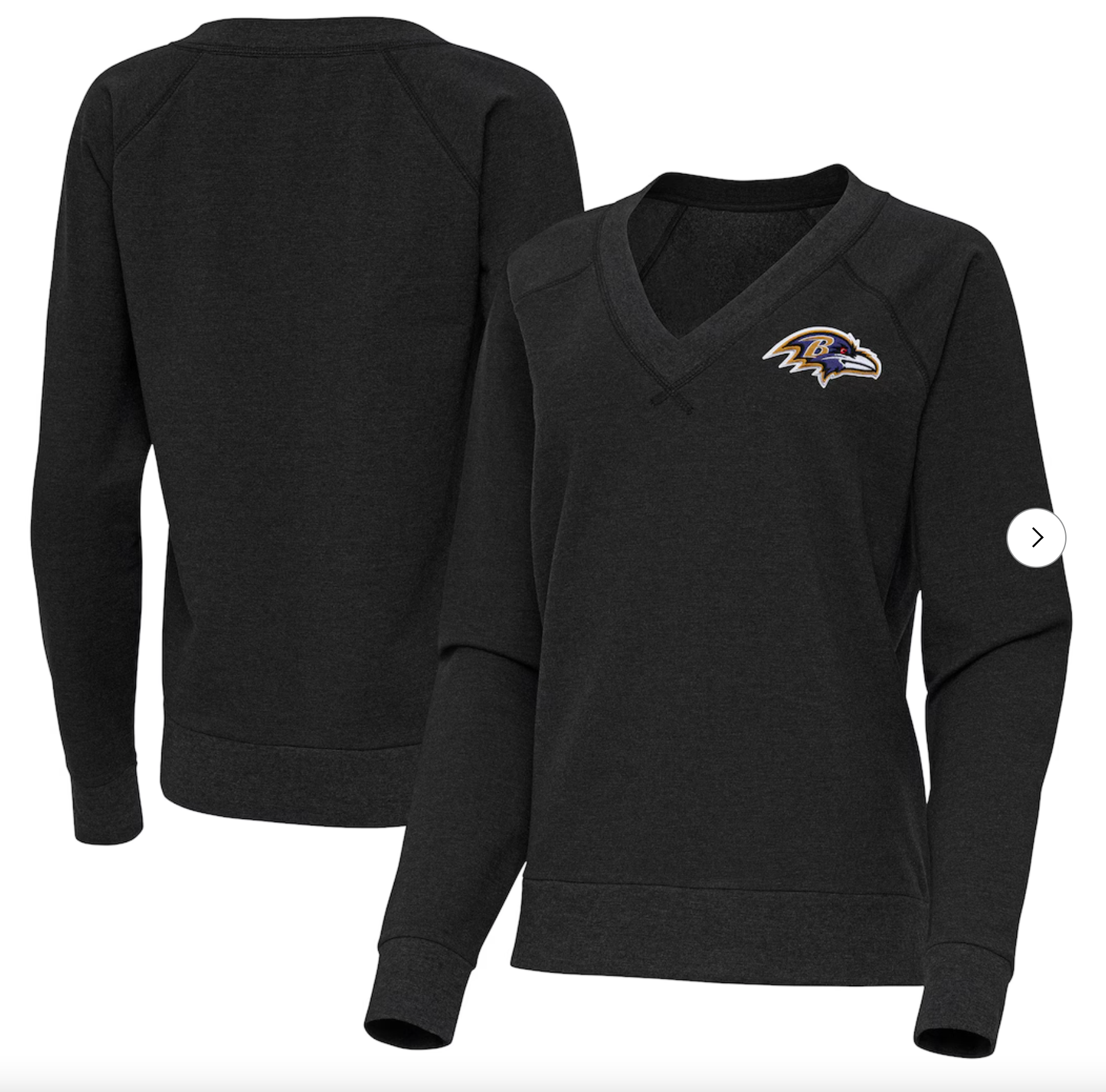 Baltimore Ravens Antigua Women's Varsity Tri-Blend V-Neck Long Sleeve T-Shirt - Heather Black