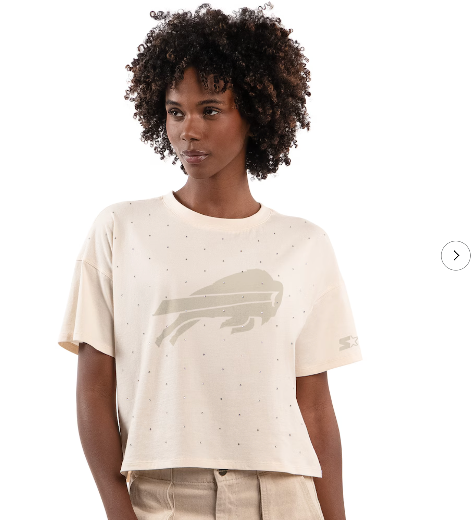 Buffalo Bills Starter Women's Rhinestone Sprinkle Boxy Cropped T-Shirt - Cream